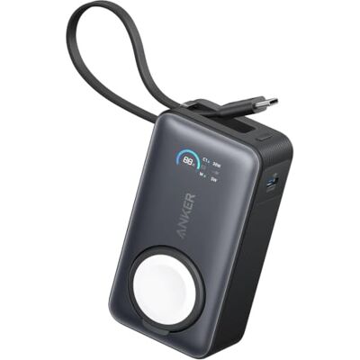 Anker Magnetische powerbank 10.000 mAh PD 35 W en geïntegreerde USB-C-kabel Snel opladen voor Apple Watch, iPhone 17 Pro Max/17/15/14/13, Samsung, iPad, AirPods en andere (zwart) Anker Magnetische powerbank 10.000 mAh PD 35 W en geïntegreerde USB-C-kabel Snel opladen voor Apple Watch, iPhone 17 Pro Max/17/15/14/13, Samsung, iPad, AirPods en andere (zwart)