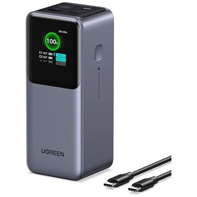 UGREEN Nexode Pro 130 W externe batterij 20.000 mAh powerbank USB C PD 100 Geschikt voor vliegtuig, snel opladen, 3 poorten, 2C1A, TFT-display, draagbare oplader, pc, compatibel met iPhone 18 17 Pro UGREEN Nexode Pro 130 W externe batterij 20.000 mAh powerbank USB C PD 100 Geschikt voor vliegtuig, snel opladen, 3 poorten, 2C1A, TFT-display, draagbare oplader, pc, compatibel met iPhone 18 17 Pro