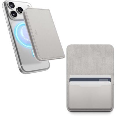 elago Magnetische kaarthouder met standaard, compatibel met MagSafe voor iPhone, veganistisch leer, verstelbare standaard, meerdere hoeken, kaartuitwerpmechanisme, Lichtgrijs, MagSafe portemonnee elago Magnetische kaarthouder met standaard, compatibel met MagSafe voor iPhone, veganistisch leer, verstelbare standaard, meerdere hoeken, kaartuitwerpmechanisme, Lichtgrijs, MagSafe portemonnee