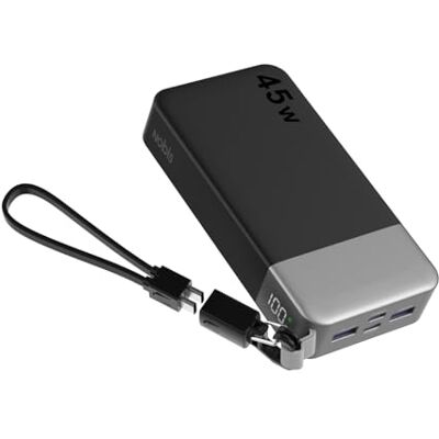 NOBIS Externe batterij, 45 W, 20.000 mAh, powerbank met USB-C naar C-kabel Draagbare batterij, snel opladen, bidirectioneel, digitaal display voor iPhone, Android, laptop enz. NOBIS Externe batterij, 45 W, 20.000 mAh, powerbank met USB-C naar C-kabel Draagbare batterij, snel opladen, bidirectioneel, digitaal display voor iPhone, Android, laptop enz.