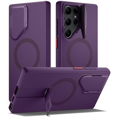 SURITCH Magnetische beschermhoes compatibel met Samsung Galaxy S23 Ultra met metalen standaard en camerabescherming, schokbestendig en krasbestendig, paars SURITCH Magnetische beschermhoes compatibel met Samsung Galaxy S23 Ultra met metalen standaard en camerabescherming, schokbestendig en krasbestendig, paars