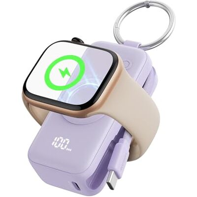 INIU Powerbank, mini-powerbank voor Apple Watch en iPhone met USB-C-kabel, 5000 mAh 20 W, draagbare externe batterij, compatibel met Apple Watch Ultra 11 10 9 SE, iPhone 17 16, paars INIU Powerbank, mini-powerbank voor Apple Watch en iPhone met USB-C-kabel, 5000 mAh 20 W, draagbare externe batterij, compatibel met Apple Watch Ultra 11 10 9 SE, iPhone 17 16, paars