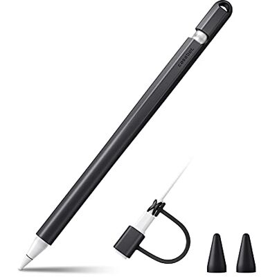 FINTIE Siliconen Hoes Compatibel met Apple Pencil (1e Generatie) Ultra lichte Pennenzak, zachte beschermende handgreep houder met 2 Puntafdekking en 1 Kabel Adapter Tether, Zwart FINTIE Siliconen Hoes Compatibel met Apple Pencil (1e Generatie) Ultra lichte Pennenzak, zachte beschermende handgreep houder met 2 Puntafdekking en 1 Kabel Adapter Tether, Zwart