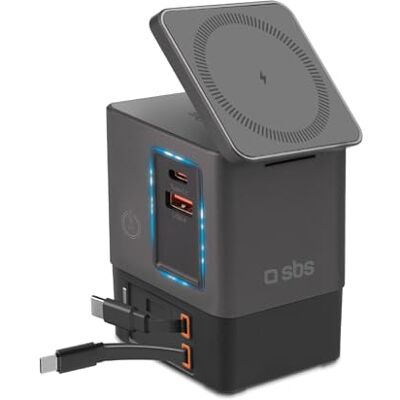 SBS Power Dock 6-in-1 100W USB-C, 15W draadloos opladen, MagSafe, Power Delivery (PD 3.0 PPS), laadstation met 2 intrekbare kabels, stroomvoorziening voor laptop, iPhone SBS Power Dock 6-in-1 100W USB-C, 15W draadloos opladen, MagSafe, Power Delivery (PD 3.0 PPS), laadstation met 2 intrekbare kabels, stroomvoorziening voor laptop, iPhone