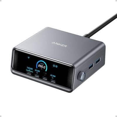 Anker Prime USB-C oplader 250W 6 poorten GaN Supersnel laadstation, 2,26 inch lcd-display, MacBook Pro/Air, iPhone 17/16/15, Pixel, Galaxy, Apple Watch en meer Anker Prime USB-C oplader 250W 6 poorten GaN Supersnel laadstation, 2,26 inch lcd-display, MacBook Pro/Air, iPhone 17/16/15, Pixel, Galaxy, Apple Watch en meer