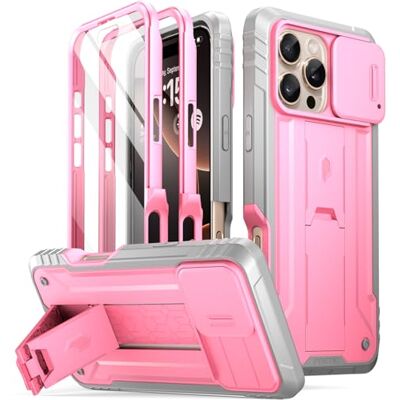 Poetic Revolution Beschermhoes voor iPhone 16 Pro Max 6,9 inch, robuuste hoes van militaire kwaliteit, met standaard en geïntegreerde displaybescherming, roze Poetic Revolution Beschermhoes voor iPhone 16 Pro Max 6,9 inch, robuuste hoes van militaire kwaliteit, met standaard en geïntegreerde displaybescherming, roze