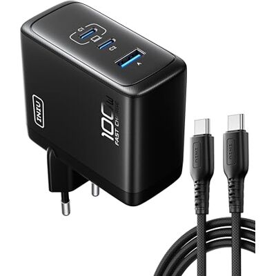 INIU 100 W oplader USB C, 3-poorts snellader met 100 W USB C-kabel 30% compact, inklapbaar, GaN-technologie, computeroplader voor MacBook Pro, iPad, iPhone 18 17, Samsung S26 S25 enz INIU 100 W oplader USB C, 3-poorts snellader met 100 W USB C-kabel 30% compact, inklapbaar, GaN-technologie, computeroplader voor MacBook Pro, iPad, iPhone 18 17, Samsung S26 S25 enz