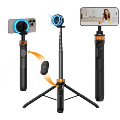 K&F CONCEPT MS19 Magnetisch statief voor mobiele telefoon, 162 cm, met Compacte magnetische selfiestick compatibel met Mag-safe/Samsung enz. (inclusief metalen ring) MS19 K&F CONCEPT MS19 Magnetisch statief voor mobiele telefoon, 162 cm, met Compacte magnetische selfiestick compatibel met Mag-safe/Samsung enz. (inclusief metalen ring) MS19