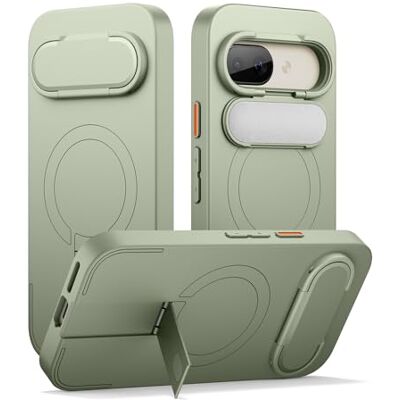 SURITCH Magnetische hoes compatibel met Google Pixel 9a met camerabescherming en verstelbare schokbestendige metalen standaard, dunne beschermhoes voor Pixel 9a (2025), saliegroen SURITCH Magnetische hoes compatibel met Google Pixel 9a met camerabescherming en verstelbare schokbestendige metalen standaard, dunne beschermhoes voor Pixel 9a (2025), saliegroen