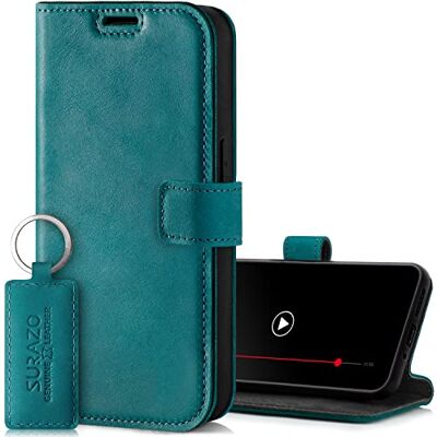 SURAZO Samsung Galaxy S24 Hoes Echt lederen opvouwbare hoes met magneet kaartenvak RFID-bescherming standfunctie Flip Case Turkoois SURAZO Samsung Galaxy S24 Hoes Echt lederen opvouwbare hoes met magneet kaartenvak RFID-bescherming standfunctie Flip Case Turkoois