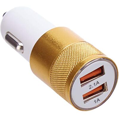 Shot Case USB-adapter voor sigarettenaansteker, voor Alcatel 3 2019, dubbele, 2 aansluitingen, autolader, goudkleurig, universeel Shot Case USB-adapter voor sigarettenaansteker, voor Alcatel 3 2019, dubbele, 2 aansluitingen, autolader, goudkleurig, universeel