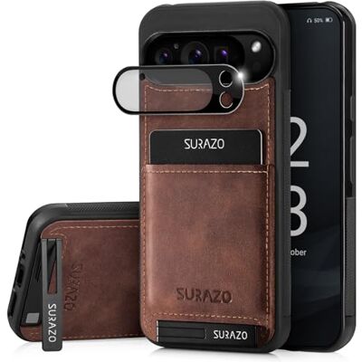SURAZO Hoes voor mobiele telefoon voor de Google Pixel 9 Pro, echt leer, stootvaste beschermhoes met camerabescherming, kaartenvak, SURAZO Hoes voor mobiele telefoon voor de Google Pixel 9 Pro, echt leer, stootvaste beschermhoes met camerabescherming, kaartenvak,