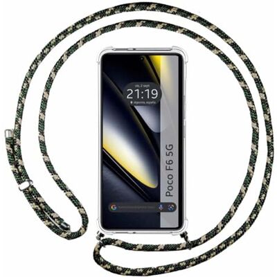 Tumundosmartphone Coque transparente avec cordon pour Xiaomi Poco F6 5G Vert/Doré Tumundosmartphone Coque transparente avec cordon pour Xiaomi Poco F6 5G Vert/Doré