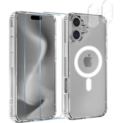 PHONILLICO Beschermhoes voor iPhone 16 en 2 gehard glas, displaybeschermfolie en 2 camerabeschermingen, geïntegreerde magnetische cirkel PHONILLICO Beschermhoes voor iPhone 16 en 2 gehard glas, displaybeschermfolie en 2 camerabeschermingen, geïntegreerde magnetische cirkel