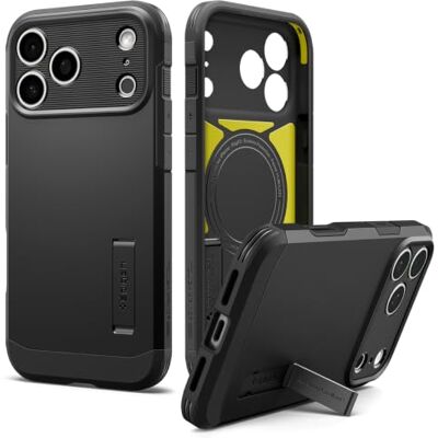 Spigen Tough Armor T MagFit Hoesje voor iPhone 18 Pro Max / 17 Pro Max Zwart, MagSafe, geïntegreerde standaard, Air Cushion-technologie, militaire bescherming en kenmerkende collectie . Spigen Tough Armor T MagFit Hoesje voor iPhone 18 Pro Max / 17 Pro Max Zwart, MagSafe, geïntegreerde standaard, Air Cushion-technologie, militaire bescherming en kenmerkende collectie .
