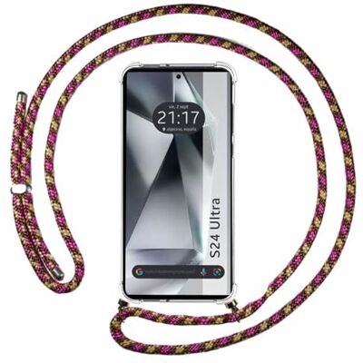 Tumundosmartphone Transparant hoesje met hanger voor Samsung Galaxy S24 Ultra 5G met roze/gouden koord Tumundosmartphone Transparant hoesje met hanger voor Samsung Galaxy S24 Ultra 5G met roze/gouden koord