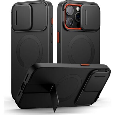 SURITCH Magnetische hoes, compatibel met iPhone 15 Pro Max, beschermhoes met schuifdeksel voor camera en verstelbare standaard (zwart) SURITCH Magnetische hoes, compatibel met iPhone 15 Pro Max, beschermhoes met schuifdeksel voor camera en verstelbare standaard (zwart)