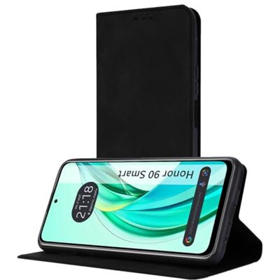 Tumundosmartphone Portemonnee-hoesje van kunstleer met kaarthouder voor Huawei Honor 90 Smart 5G, kleur: zwart Tumundosmartphone Portemonnee-hoesje van kunstleer met kaarthouder voor Huawei Honor 90 Smart 5G, kleur: zwart