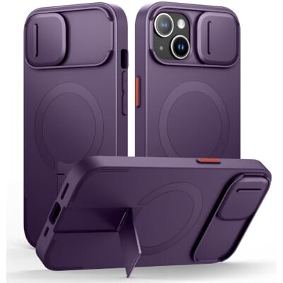 SURITCH Magnetisch hoesje compatibel met iPhone 13/14, dun schokbestendig beschermhoesje met schuifhoes voor camera en verstelbare standaard (paars) SURITCH Magnetisch hoesje compatibel met iPhone 13/14, dun schokbestendig beschermhoesje met schuifhoes voor camera en verstelbare standaard (paars)