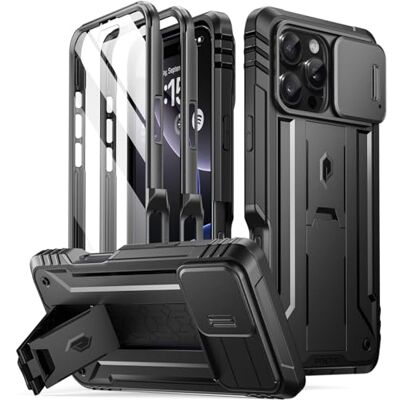 Poetic Revolution Hoesje voor iPhone 16 Pro Max 6,9 inch, robuuste volledige beschermhoes van militaire kwaliteit met standaard voor iPhone 16 Pro Max 6,9 inch, camerabescherming, geïntegreerde displaybescherming, zwart Poetic Revolution Hoesje voor iPhone 16 Pro Max 6,9 inch, robuuste volledige beschermhoes van militaire kwaliteit met standaard voor iPhone 16 Pro Max 6,9 inch, camerabescherming, geïntegreerde displaybescherming, zwart