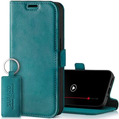 SURAZO Samsung Galaxy M54 Hoes voor Samsung Galaxy M54 hoes, echt leer, met kaartenvak, RFID-bescherming, flip case, turquoise SURAZO Samsung Galaxy M54 Hoes voor Samsung Galaxy M54 hoes, echt leer, met kaartenvak, RFID-bescherming, flip case, turquoise