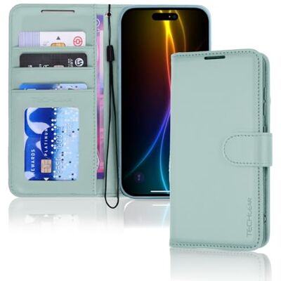 TECHGEAR Telefoonhoesje voor iPhone 17, PU-lederen portemonnee, RFID-blokkering, kaarthouder en contant geld, standaard, polsband, magnetische sluiting, groen, PU-leer, voor iPhone 17 (6,3 inch) TECHGEAR Telefoonhoesje voor iPhone 17, PU-lederen portemonnee, RFID-blokkering, kaarthouder en contant geld, standaard, polsband, magnetische sluiting, groen, PU-leer, voor iPhone 17 (6,3 inch)