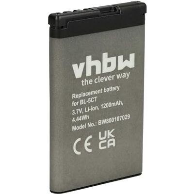 vhbw 1 batterij vervangt Nokia BL-5CT smartphone (1200mAh, 3,7V, Li-Ion) vhbw 1 batterij vervangt Nokia BL-5CT smartphone (1200mAh, 3,7V, Li-Ion)