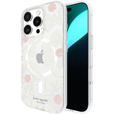 Kate Spade New York Beschermhoes voor iPhone 16 Pro compatibel met MagSafe Design telefoonhoes stokroos bloemen crème Kate Spade New York Beschermhoes voor iPhone 16 Pro compatibel met MagSafe Design telefoonhoes stokroos bloemen crème