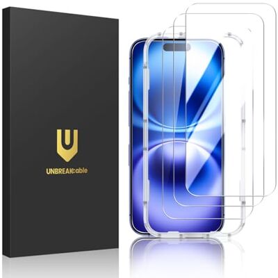 UNBREAKcable Set van 3 screenprotectors voor iPhone 16, dubbel gehard glas, onbreekbaar, eenvoudig installatieframe, 9H hardheid, 99,99% HD, transparant, compatibel met hoesjes voor iPhone 6,1 UNBREAKcable Set van 3 screenprotectors voor iPhone 16, dubbel gehard glas, onbreekbaar, eenvoudig installatieframe, 9H hardheid, 99,99% HD, transparant, compatibel met hoesjes voor iPhone 6,1
