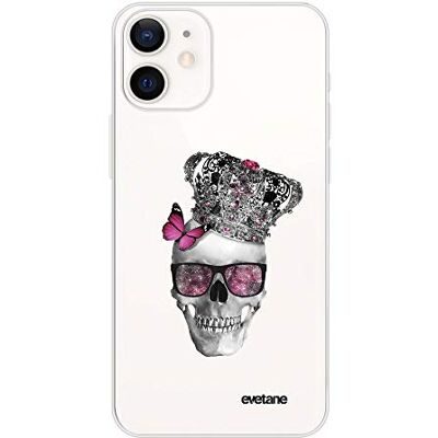 Evetane Beschermhoes compatibel met iPhone 12 Mini, zacht, siliconen, robuust, ultrarobuust, dun, transparant, doodshoofd, kroon, modieus motief Evetane Beschermhoes compatibel met iPhone 12 Mini, zacht, siliconen, robuust, ultrarobuust, dun, transparant, doodshoofd, kroon, modieus motief
