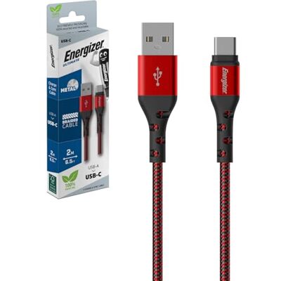 Energizer Gevlochten USB-C-laadkabel kabel voor lange lader hoge weerstand rood Pour smartphones Android, Samsung Galaxy, Xiaomi et tablettes, gaine qui résiste aux pliures, charge et transfert de données Energizer Gevlochten USB-C-laadkabel kabel voor lange lader hoge weerstand rood Pour smartphones Android, Samsung Galaxy, Xiaomi et tablettes, gaine qui résiste aux pliures, charge et transfert de données
