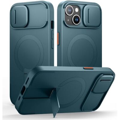 SURITCH Magnetisch hoesje compatibel met iPhone 15, schokbestendig beschermhoesje met schuifcamerahoesje en verstelbare standaard (zeegroen) SURITCH Magnetisch hoesje compatibel met iPhone 15, schokbestendig beschermhoesje met schuifcamerahoesje en verstelbare standaard (zeegroen)