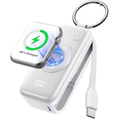 INIU Powerbank, mini-powerbank voor Apple Watch en iPhone met USB-C-kabel, 5000 mAh 20 W, draagbare externe batterij, compatibel met Apple Watch Ultra 11 10 9 SE, iPhone 17 16, wit Batterie Externe avec Câble Intégré, Mince Batterie avec Porte-clés et L INIU Powerbank, mini-powerbank voor Apple Watch en iPhone met USB-C-kabel, 5000 mAh 20 W, draagbare externe batterij, compatibel met Apple Watch Ultra 11 10 9 SE, iPhone 17 16, wit Batterie Externe avec Câble Intégré, Mince Batterie avec Porte-clés et L