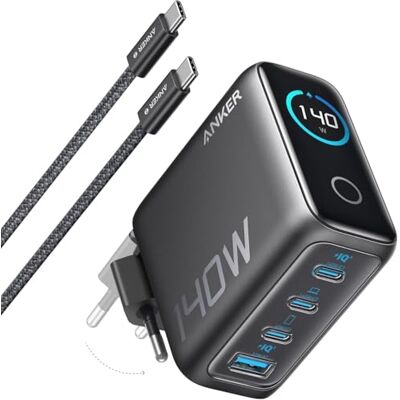 Anker Zolo USB C-oplader, 140 W, adapter met 4 poorten, snel en compact, GaN-technologie, intuïtieve touch-bediening, iPhone 17, Samsung, MacBook Air/Pro, Pixel, AirPods en andere Anker Zolo USB C-oplader, 140 W, adapter met 4 poorten, snel en compact, GaN-technologie, intuïtieve touch-bediening, iPhone 17, Samsung, MacBook Air/Pro, Pixel, AirPods en andere