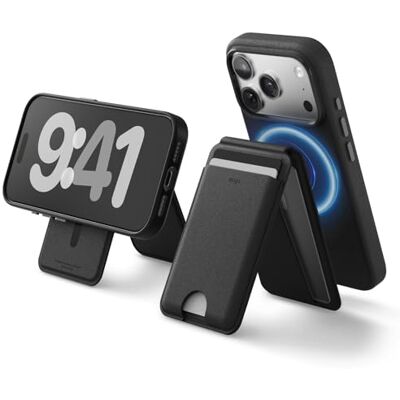 elago Magnetische kaarthouder van veganistisch leer, compatibel met MagSafe, voor iPhone 16/15/14/13/12, veilige bescherming tegen krassen en beschadigingen, zwart (type standaard) elago Magnetische kaarthouder van veganistisch leer, compatibel met MagSafe, voor iPhone 16/15/14/13/12, veilige bescherming tegen krassen en beschadigingen, zwart (type standaard)