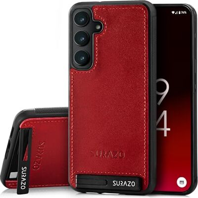 SURAZO Samsung Galaxy S24 Premium Echt Lederen Achterkant Beschermende Hoes Schokbestendig Standfunctie Sleutelhanger Vintage Slim Bumper Costa Rood SURAZO Samsung Galaxy S24 Premium Echt Lederen Achterkant Beschermende Hoes Schokbestendig Standfunctie Sleutelhanger Vintage Slim Bumper Costa Rood