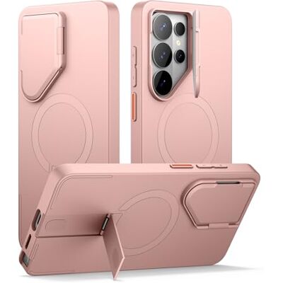 SURITCH Magnetisch hoesje compatibel met Samsung Galaxy S26 Ultra met camerabescherming en verstelbare metalen standaard, schokbestendig, dunne beschermhoes voor Galaxy S26 Ultra, roze SURITCH Magnetisch hoesje compatibel met Samsung Galaxy S26 Ultra met camerabescherming en verstelbare metalen standaard, schokbestendig, dunne beschermhoes voor Galaxy S26 Ultra, roze