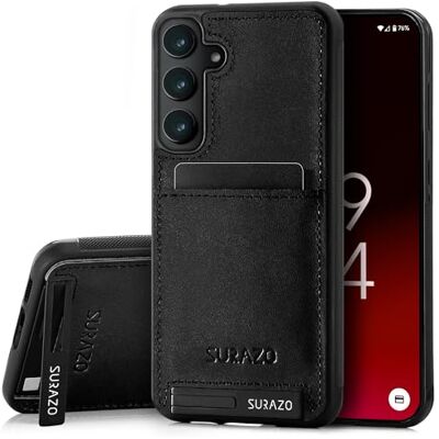 SURAZO Beschermhoes voor de achterkant van echt leer voor Samsung Galaxy A35, stootvaste leren beschermhoes met kaartenvak, standfunctie, SURAZO Beschermhoes voor de achterkant van echt leer voor Samsung Galaxy A35, stootvaste leren beschermhoes met kaartenvak, standfunctie,