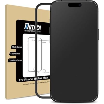 Mothca Mat gehard glas voor iPhone 16 Pro Max, 9H hardheid, anti-reflectie en anti-vingerafdruk, montage zonder luchtbellen, 1 stuk Mothca Mat gehard glas voor iPhone 16 Pro Max, 9H hardheid, anti-reflectie en anti-vingerafdruk, montage zonder luchtbellen, 1 stuk
