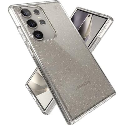 Speck Presidio Perfecte transparante hoes voor Samsung Galaxy S24 Ultra, camerabescherming en valbescherming, draadloos opladen, schokabsorberend, gouden glitter Speck Presidio Perfecte transparante hoes voor Samsung Galaxy S24 Ultra, camerabescherming en valbescherming, draadloos opladen, schokabsorberend, gouden glitter
