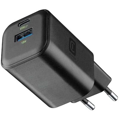 Cellular Line GAN 65W netlader 2 USB-C en USB-A poorten snel opladen compact formaat zwart Cellular Line GAN 65W netlader 2 USB-C en USB-A poorten snel opladen compact formaat zwart
