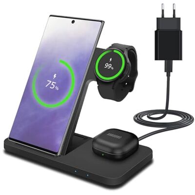 MMOBIEL Draadloze oplader voor Samsung – 15 W draadloze oplaadstandaard 3-in-1 voor MagSafe Samsung Galaxy S25/S24/S23/S22-serie, Galaxy Watch 6/5/4, Galaxy Buds – incl. 20 W adapter – zwart MMOBIEL Draadloze oplader voor Samsung – 15 W draadloze oplaadstandaard 3-in-1 voor MagSafe Samsung Galaxy S25/S24/S23/S22-serie, Galaxy Watch 6/5/4, Galaxy Buds – incl. 20 W adapter – zwart