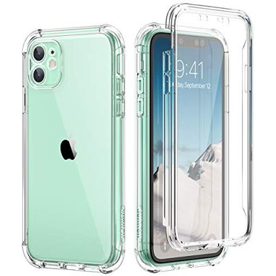 SURITCH Compatibel met iPhone 11 hoes transparant, 360 graden stootvaste beschermhoes, doorzichtige telefoonhoes hybride rondom bescherming met displaybescherming en siliconen TPU bumper, helder SURITCH Compatibel met iPhone 11 hoes transparant, 360 graden stootvaste beschermhoes, doorzichtige telefoonhoes hybride rondom bescherming met displaybescherming en siliconen TPU bumper, helder