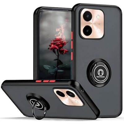 Tumundosmartphone Coque mate avec bord noir et anneau rotatif à 360° pour Vivo Y28 4G Tumundosmartphone Coque mate avec bord noir et anneau rotatif à 360° pour Vivo Y28 4G