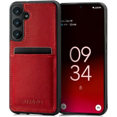SURAZO Premium echt lederen backcover voor Samsung Galaxy S24 Schokbestendig lederen beschermhoesje Kaartvak en sleutelring Vintage SURAZO Premium echt lederen backcover voor Samsung Galaxy S24 Schokbestendig lederen beschermhoesje Kaartvak en sleutelring Vintage