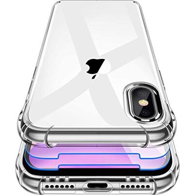 Garegce Telefoonhoesje voor iPhone X/iPhone XS, 2 stuks, gehard glas, displaybescherming, transparant, zachte TPU-siliconen, schokbestendig, bumper voor iPhone XS/X 5,8 inch, helder Garegce Telefoonhoesje voor iPhone X/iPhone XS, 2 stuks, gehard glas, displaybescherming, transparant, zachte TPU-siliconen, schokbestendig, bumper voor iPhone XS/X 5,8 inch, helder
