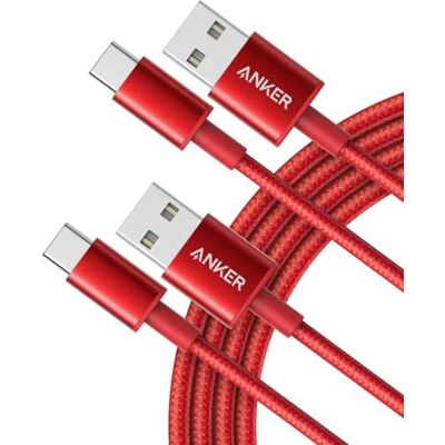 Anker USB C-kabel, 1,8 m, dubbel gevlochten nylon, USB C-USB 2.0 oplaadkabel, voor Samsung Galaxy S8/S8+/S9/S9+/S10, HTC 10, Sony XZ, LG V20/G5/G6, Xiaomi 5, rood, 2 stuks Anker USB C-kabel, 1,8 m, dubbel gevlochten nylon, USB C-USB 2.0 oplaadkabel, voor Samsung Galaxy S8/S8+/S9/S9+/S10, HTC 10, Sony XZ, LG V20/G5/G6, Xiaomi 5, rood, 2 stuks
