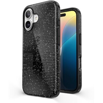 Speck CandyShell Beschermhoes voor iPhone 16, dunne MagSafe beschermhoes voor dames en heren, zwarte glitter/staalzwart Speck CandyShell Beschermhoes voor iPhone 16, dunne MagSafe beschermhoes voor dames en heren, zwarte glitter/staalzwart