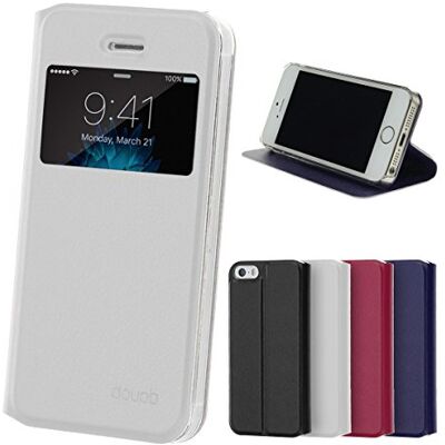doupi Flip Cover voor iPhone 5 5S SE, beschermhoes met magneetsluiting, boekstijl, met standaard, wit doupi Flip Cover voor iPhone 5 5S SE, beschermhoes met magneetsluiting, boekstijl, met standaard, wit