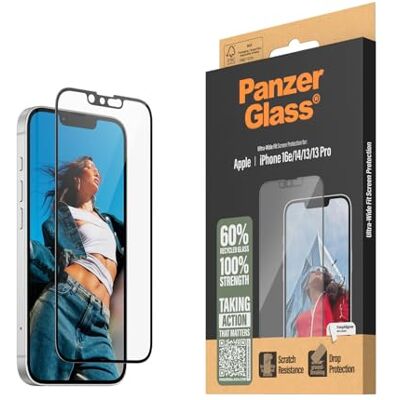 Panzer Glass PanzerGlass Screenprotector van transparant glas voor iPhone 16e (2025) 14 13 13 Pro Ultra-brede pasvorm, 60% gerecycled glas, displaybeschermfolie van gehard glas voor iPhone 16e Panzer Glass PanzerGlass Screenprotector van transparant glas voor iPhone 16e (2025) 14 13 13 Pro Ultra-brede pasvorm, 60% gerecycled glas, displaybeschermfolie van gehard glas voor iPhone 16e